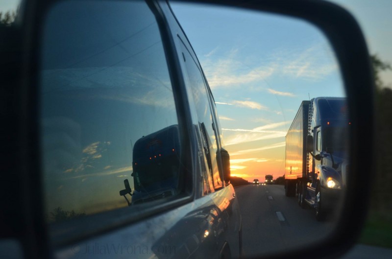 Sunrise on i-70 nearing Kansas City, Missouri