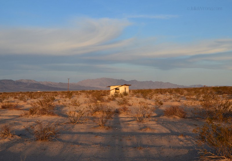 Wonder Valley shack at sunset