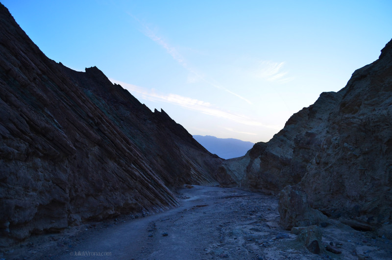 Hiking out of golden canyon at dusk